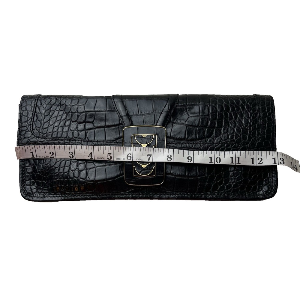 Cole Haan Elena Black Croc Embossed Clutch - Picture 2 of 11